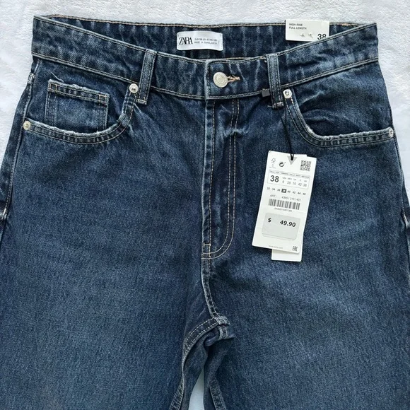 ZARA High Rise Full Length Flare Blue Jeans--6 - Picture 3 of 14